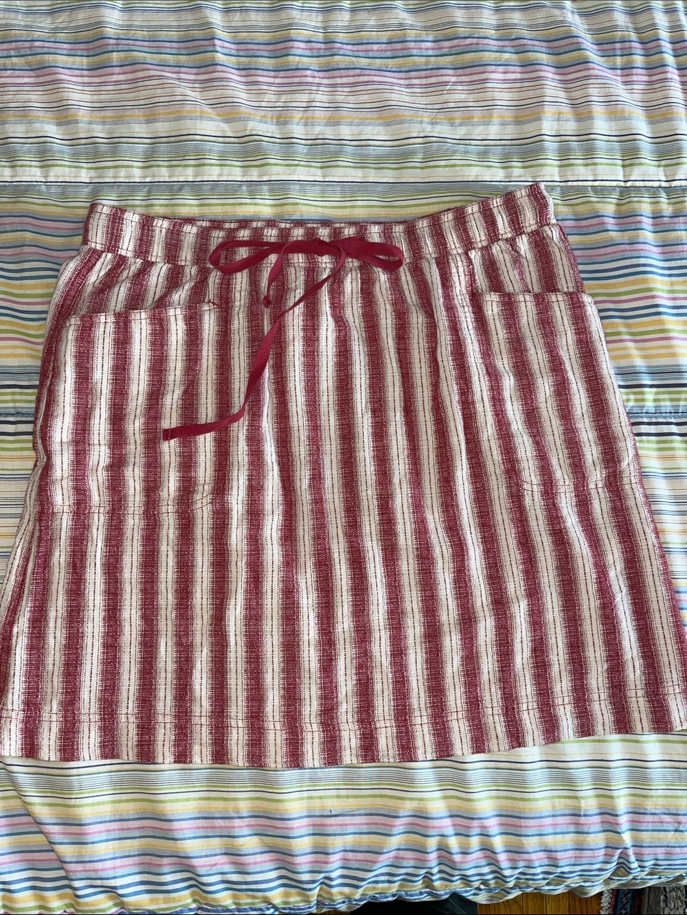 Max Studio Red & White Striped Drawstring Mini Skirt L